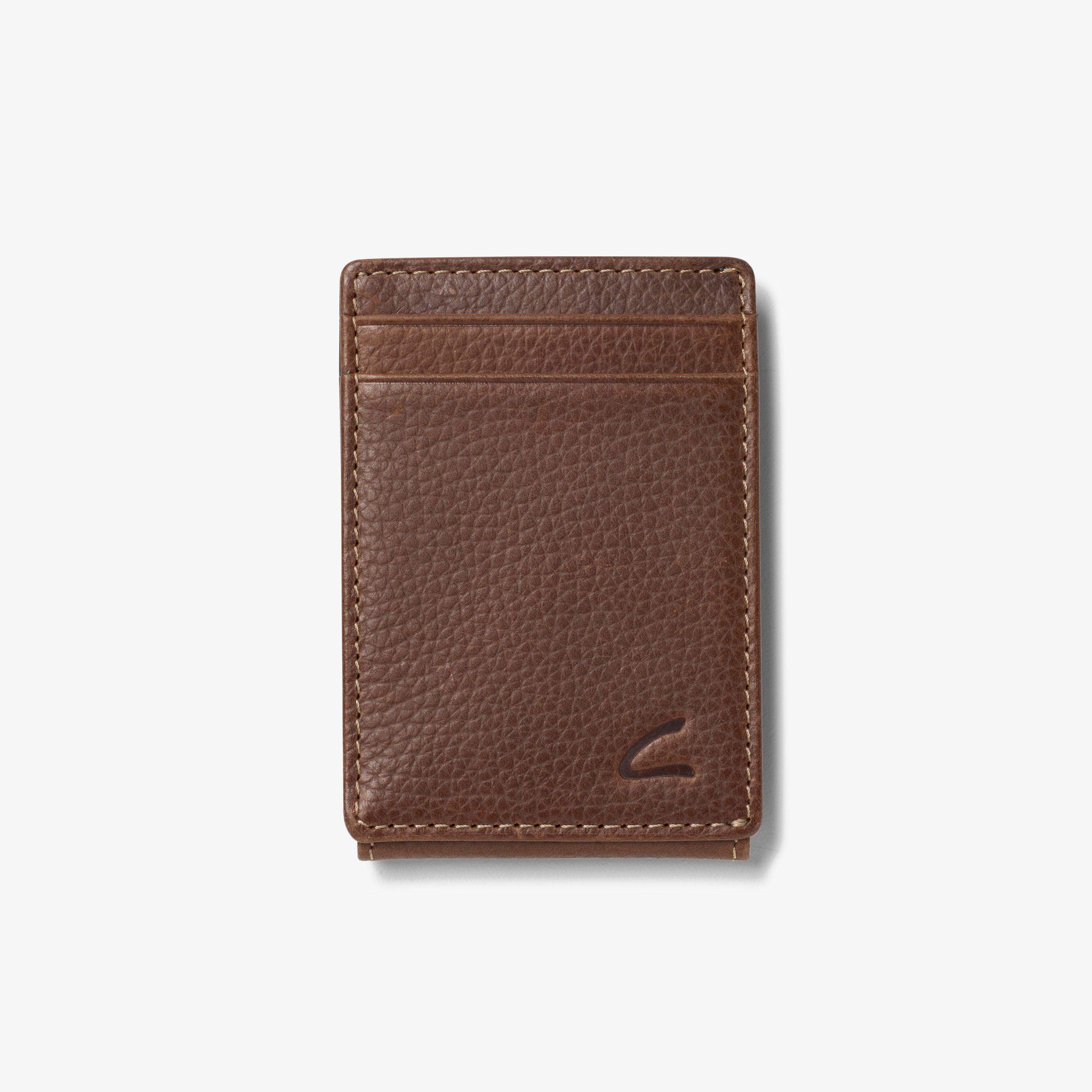 Premium Leather Wide Money Clip Wallet Brown